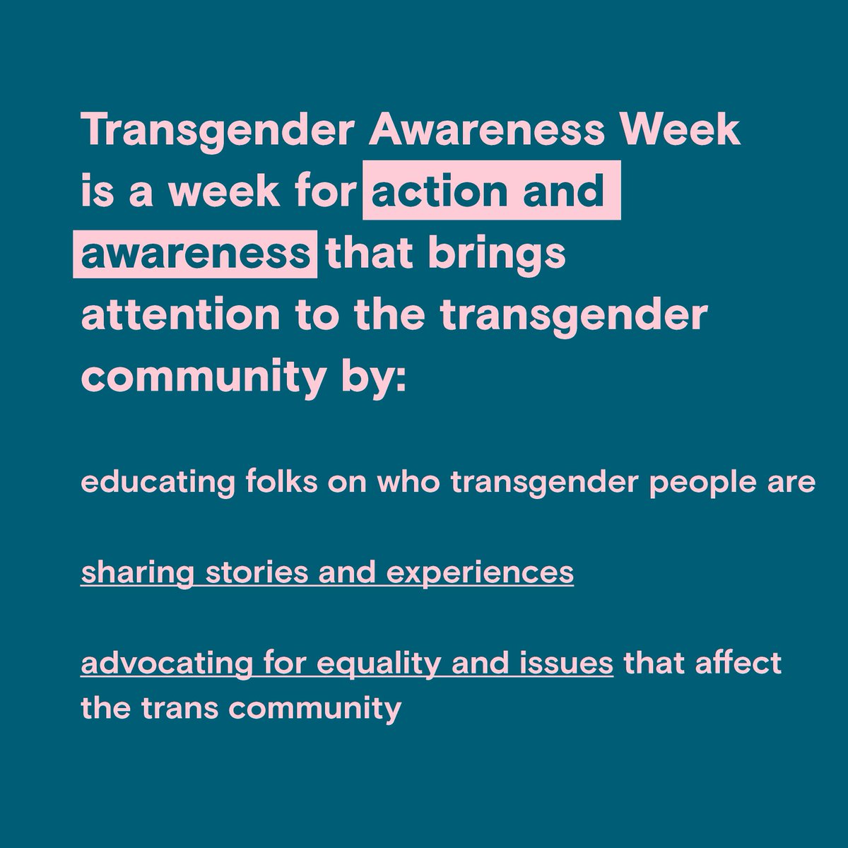 This week, we’re raising awareness with the transgender community as part of Transgender Awareness Week. Let’s come together and advocate for equality for all trans youth.