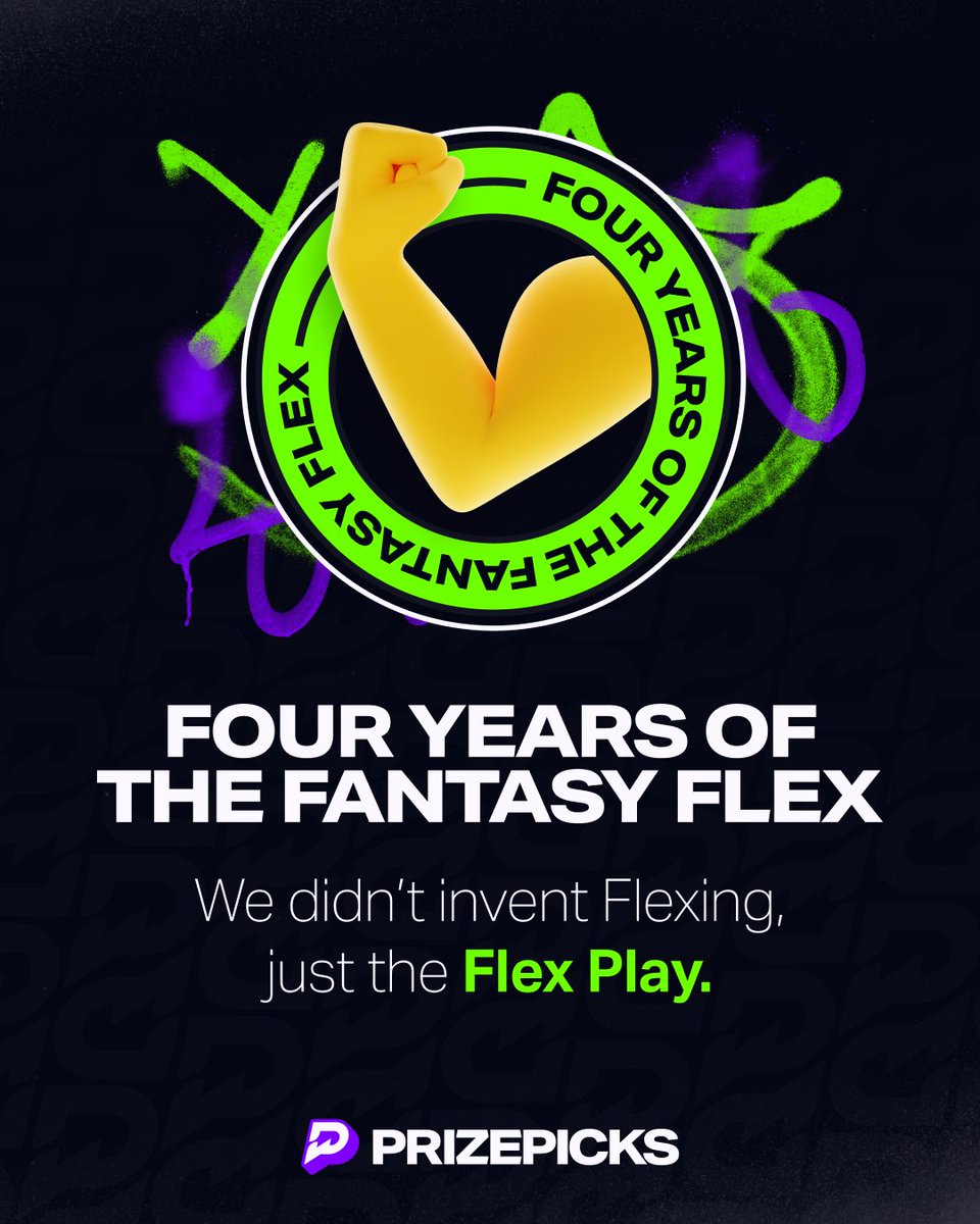 IT'S OUR FLEX-IVERSARY! 4 years ago we introduced Flex Play to the fantasy world and today we celebrate the 💪 We will be giving away a 4-Pick Flex to win $1000... To 50 of our members that: 💪 RT this post with #PrizePicksFlex 💪 Follow @PrizePicks
