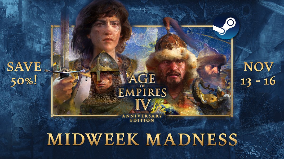 Save 50% and make history your story with #AgeofEmpiresIV and the Digital Deluxe Upgrade during Midweek Madness on Steam! aoe.ms/MidweekMadness