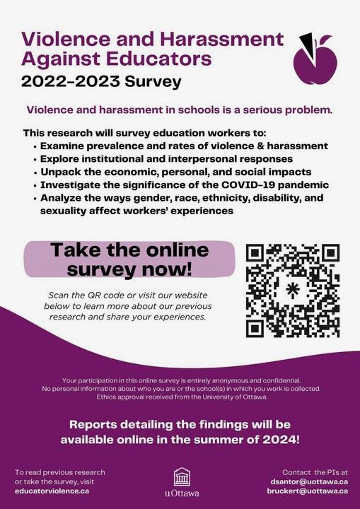In case you missed the email and the previous social media post: I am pleased to share that the Violence and Harassment Survey is still open!

If you have not already completed the Survey, it is very important that you do! 
uottawapsy.az1.qualtrics.com/jfe/form/SV_3k…