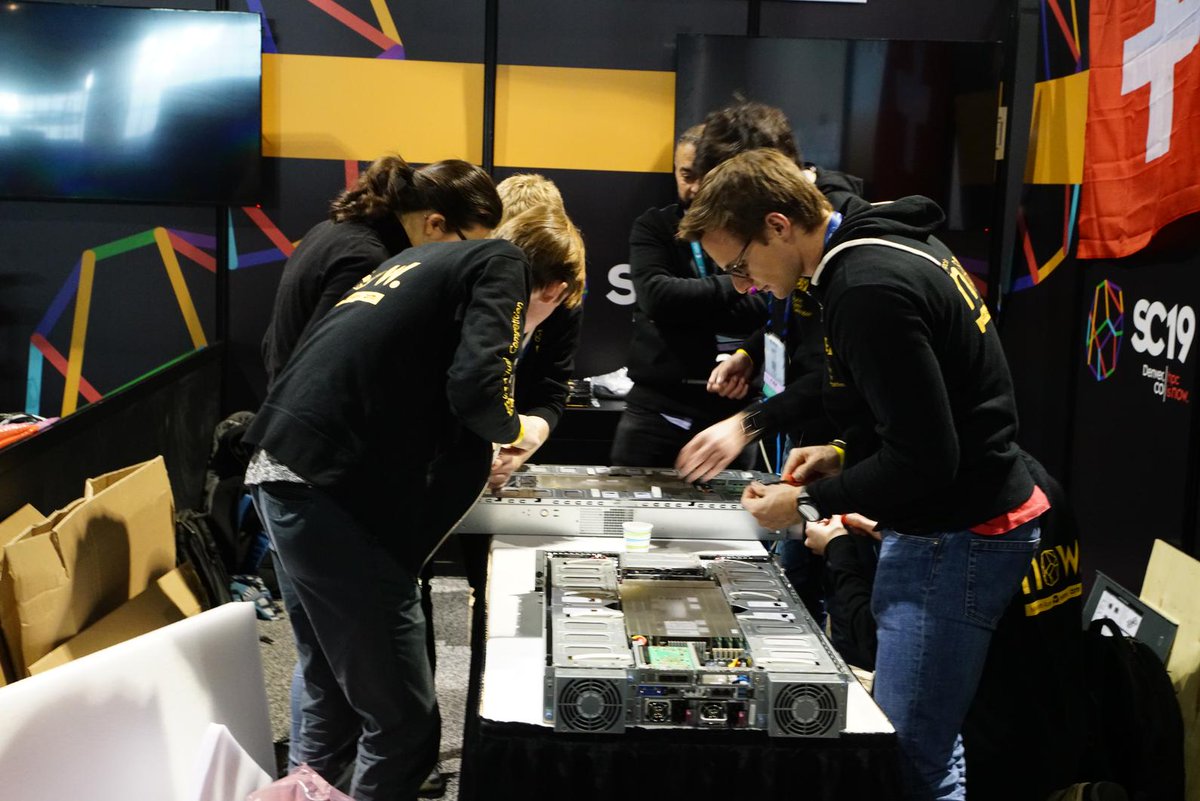 See the future of #HPC in action at #SC23: in the Student Cluster Competition, student teams vie for HPC greatness for 48 hours straight! <a href="/NERSC/">NERSC</a>'s Steve Leak serves as this year's Chair. 

More: bit.ly/3G07qPl  

Cheer them on at the SCC booth from 7 pm MST tonight!