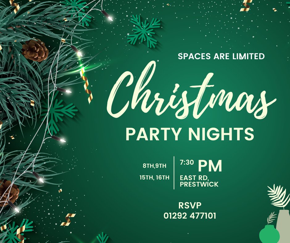 🎄✨ Don't miss PSC's Christmas Party Nights! Dec 8, 9, 15 & 16. Indulge in a 2-course feast & dance to our DJ's tunes for just £25 pp. Hurry, spots are going fast! 🍽️🎶 Book now for a festive night to remember! #PSCChristmasParty #HolidayCheer #BookNow 📞🎉