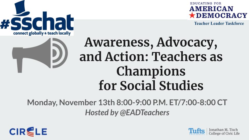 Hoping to see many of my #sschat and #icivicsednet peeps tonight for this important conversation. @EADRoadmap @EADTeachers @icivics @NCSSNetwork @CivicYouth @CivXNow