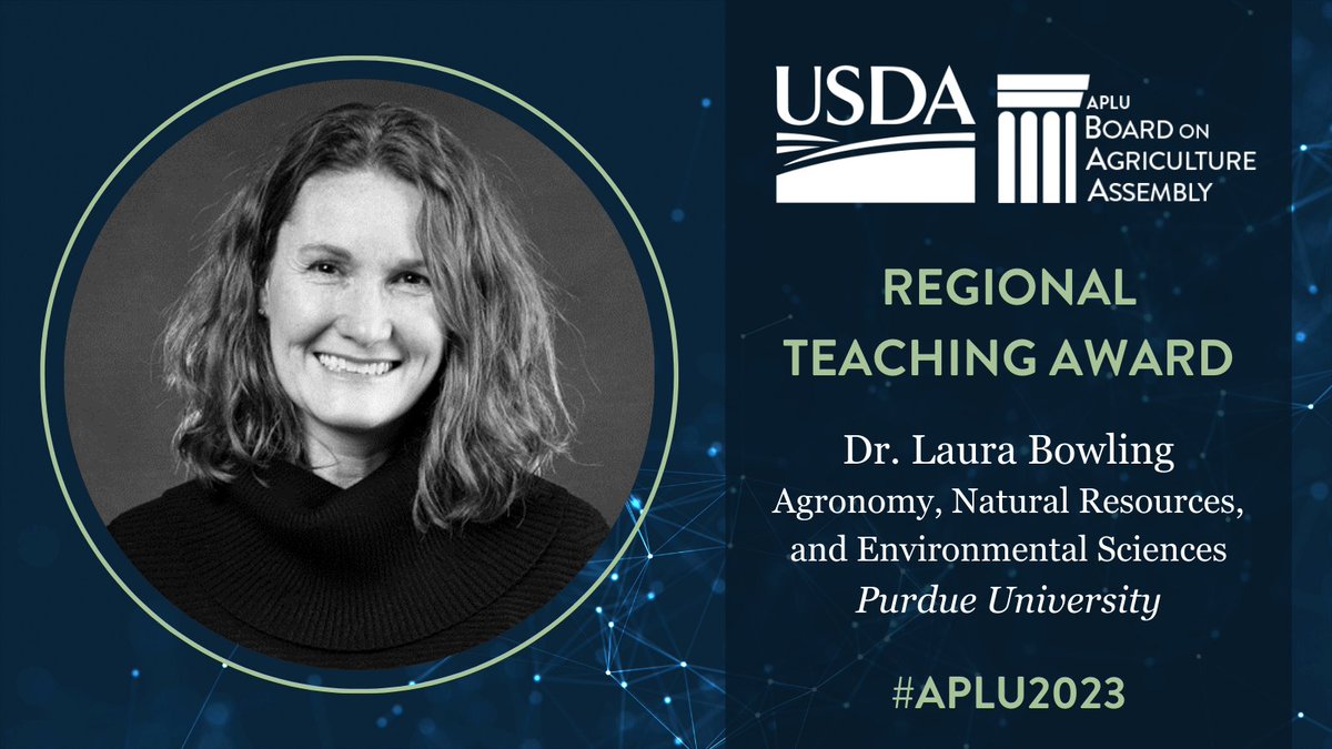 Congratulations Dr. Laura Christine Bowling <a href="/PurdueAg/">Purdue Agriculture</a> on being awarded <a href="/USDA_NIFA/">NIFA</a>’s Regional Award for Excellence in College and University Teaching in the Food and Agricultural Sciences! <a href="/LifeAtPurdue/">Purdue University</a> <a href="/APLU_Ag/">APLU Agriculture</a> aplu.org/members/awards…