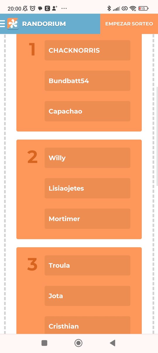 Una vez finalizado el sorteo vaya partidazos que se nos vienen:
Grupo 1: ChackNorris, bundbatt y Capachao
Grupo 2: Willy, Mr Moya y Mortimer
Grupo 3: Troula, Jota y Cristhian.
En breve enviaremos las fechas y calendario 📆