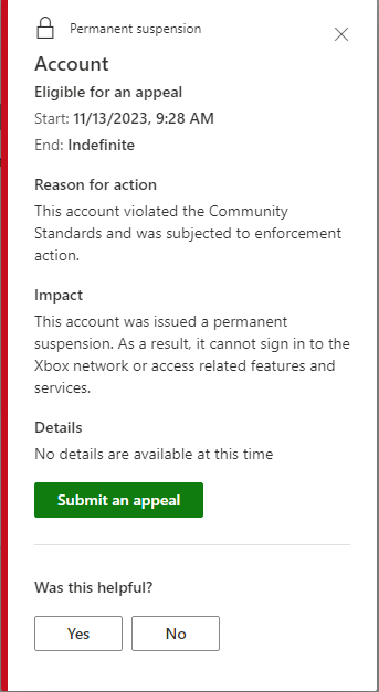 GGs I guess, will never understand how xbox enforcement works, almost perfect ban record with 0 strikes and I just get straight xbox perma banned for shit talking one guy while i know people that do that same shit on the reg and get slaps on the wrists. It was a good run though.