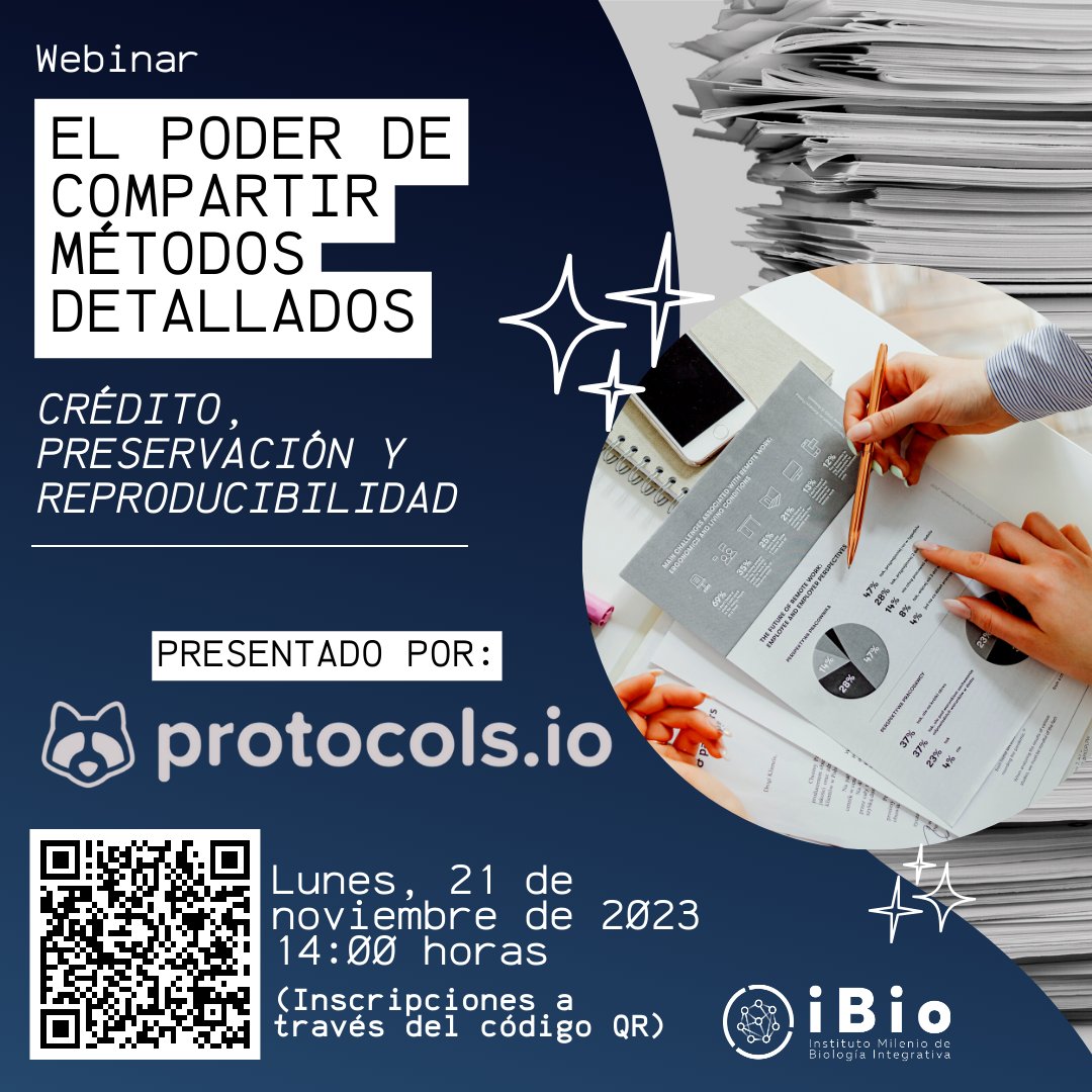 Instituto Milenio de Biología Integrativa 🌱 (@ibiochile) on Twitter photo WEBINAR | Queremos invitarlos al webinar "El poder de compartir métodos detallados: crédito, preservación y reproducibilidad", presentado por <a href="/protocolsIO/">protocols.io</a> que se realizará vía zoom el día 21 de noviembre a las 14:00 hrs 🙌🏼
Inscríbete a través del código QR: WEBINAR | Queremos invitarlos al webinar "El poder de compartir métodos detallados: crédito, preservación y reproducibilidad", presentado por <a href="/protocolsIO/">protocols.io</a> que se realizará vía zoom el día 21 de noviembre a las 14:00 hrs 🙌🏼
Inscríbete a través del código QR: