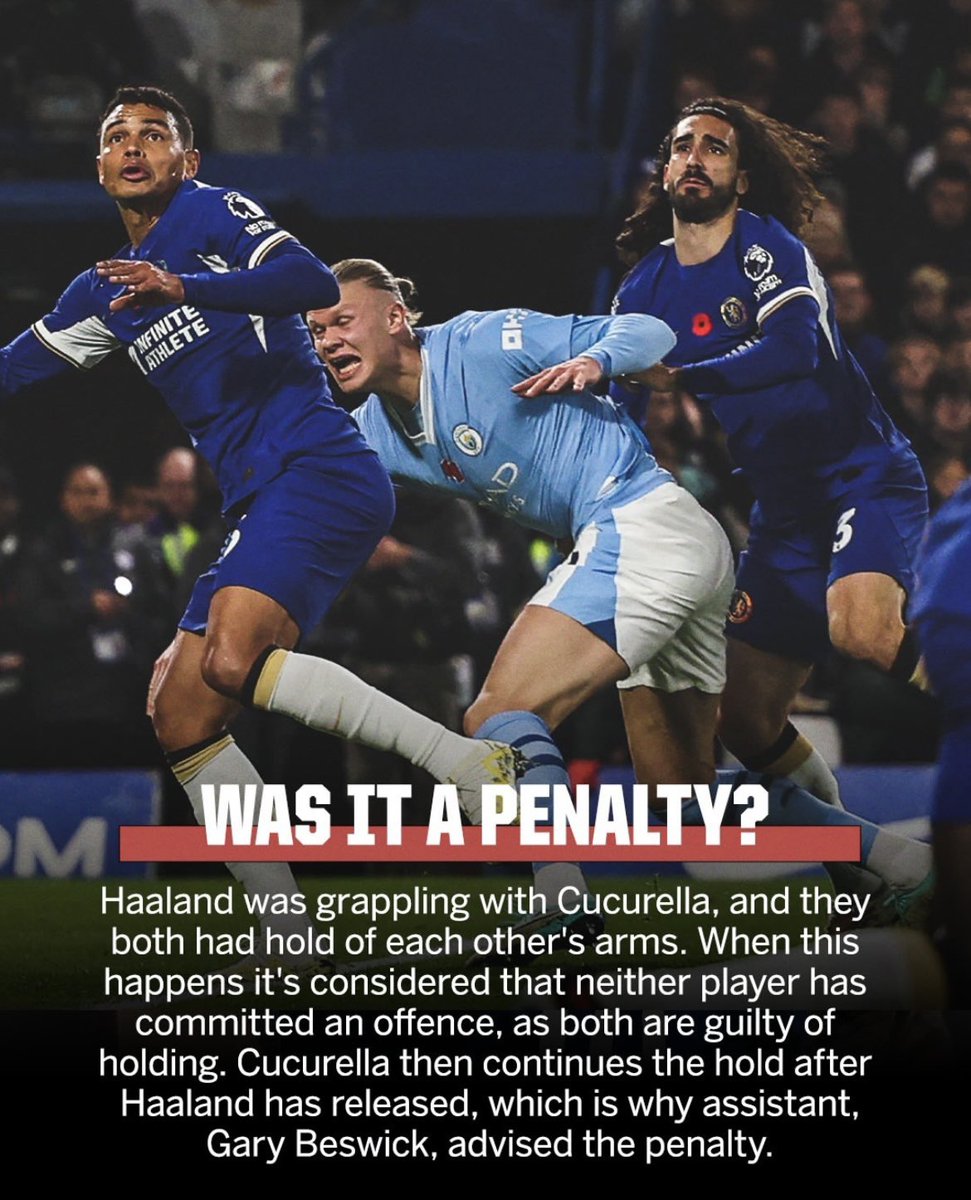 FrankKhalidUK's tweet photo. Wanted to ask you guys about yesterdays game, did you think the Man City penalty was a penalty? For me it should of been a foul against Erling Haaland because he pulled Marc Cucurella first. What is your opinion? https://t.co/avReDaGn9A