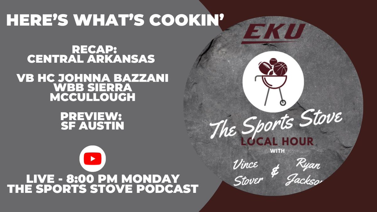 BIG SHOW TONIGHT! Local Hour presented by @RighteousFelon LIVE at 8pm - Vince and @RhinoJack9956 talk @EKUFootball - @EKUVolleyball @EKUCoachBazzani talks the upcoming postseason - @EKUWBB & ASUN Newcomer of the week @thefam0ushooper Sierra McCullough stops in