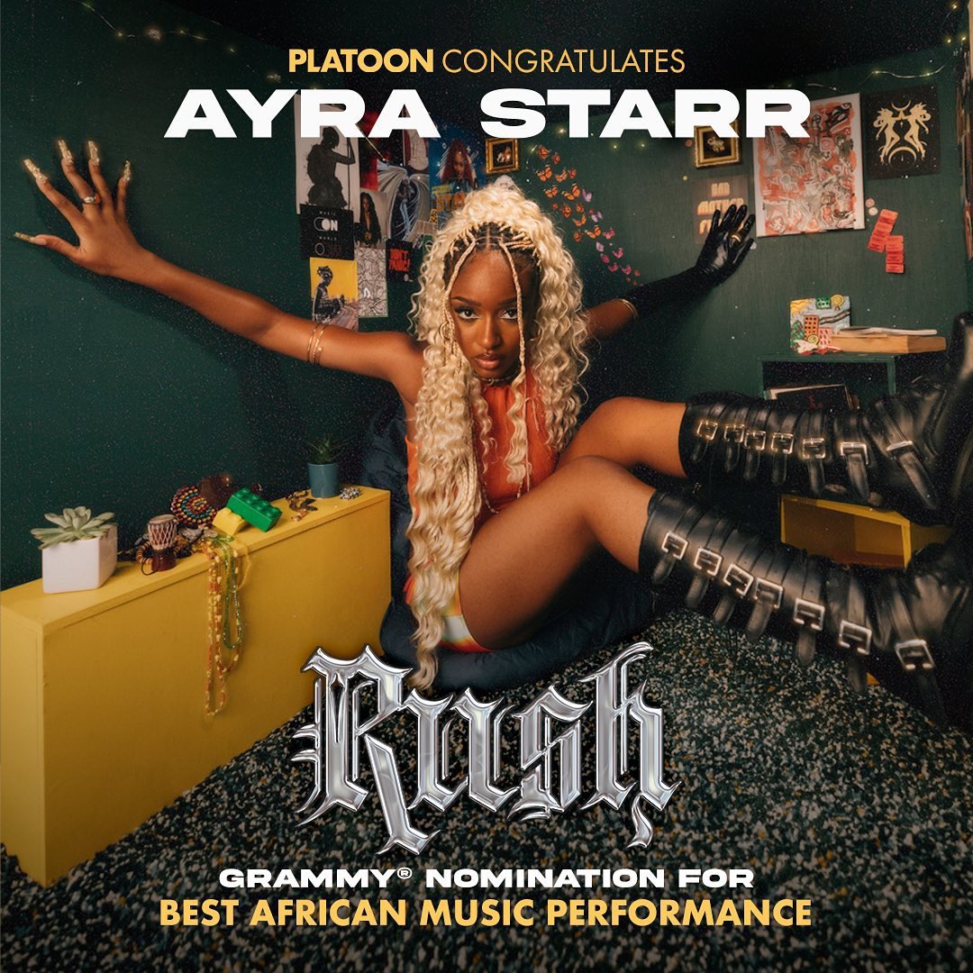 One year ago we launched the <a href="/ayrastarr/">Celestial being</a>’s "Rush" campaign in 🇫🇷! One year later, the song is certified Diamond in France and is nominated for « Best African Music Performance » at the #Grammys2024 <a href="/TheSSSAcademy/">RecordingAcademy®</a> 🙏 Congrats <a href="/ayrastarr/">Celestial being</a> + @mavinrecords <a href="/weareplatoon/">PLATOON</a>
x <a href="/FurstAgency/">Furst Agency</a>