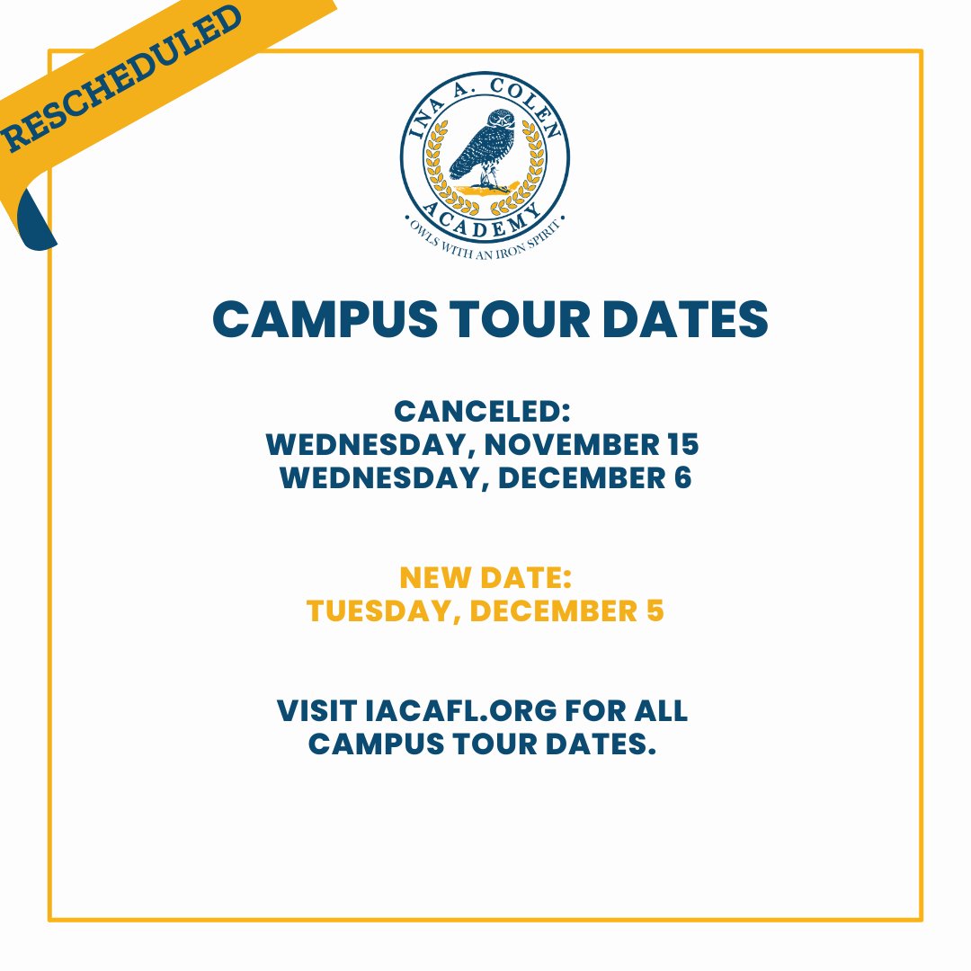 IACAFL's tweet photo. We had to reschedule a few Campus Tours! Please visit https://t.co/H2sTdDXTOW for a complete list of dates.

Campus Tours do not require a reservation. Please bring your ID to attend the tour. https://t.co/wBsXjfJYKt
