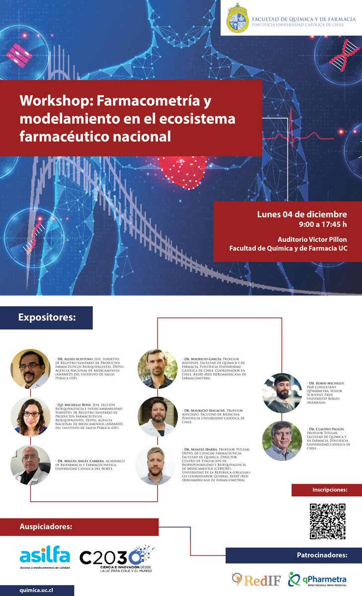 FQuimica_UC's tweet photo. 💊Participa en este workshop que busca promover la farmacometría como disciplina emergente entre diferentes actores del ecosistema farmacéutico nacional.

🗓4 de diciembre.
📍Auditorio Victor Pillon.

🔗Conoce más e inscríbete en el siguiente enlace: https://t.co/8bmFfwB6tV https://t.co/m9Zmwnj56g