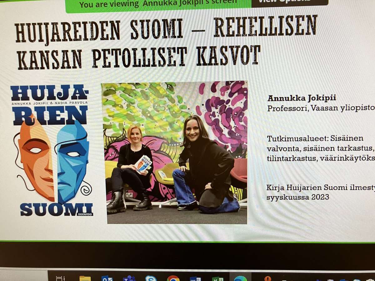 Tänään alkoi #fraudawareness viikko ja <a href="/AcfeFinland/">ACFE Finland</a> järjesti webinaarin ”Huijareiden Suomi - rehellisen kansan petolliset kasvot”. Tyypillinen kiinnijäänyt väärinkäytöksen tekijä on 30-50 vuotias mies, jolla on korkeakoulututkinto. Kiitos <a href="/AnnukkaJokipii/">Annukka Jokipii</a>, hyvä alustus aiheesta.