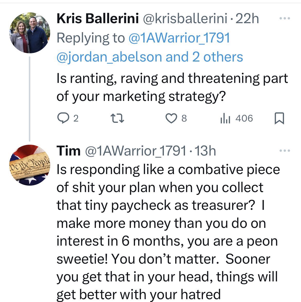 Former Vincodo CEO, Tim Daly, has completely unraveled. Here is berating the newly re-elected Bucks County Treasurer. @Travelers @MaryBaldwinU @RoomsToGo @OrkinPest @HomeServeUSA @Jusbyjulie @inc5000 @adage @MSFTAdvertising @MediaPost