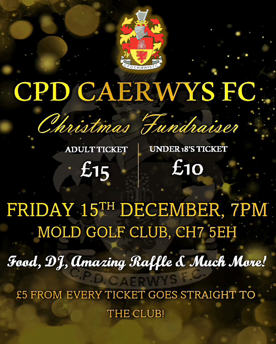 🎄𝗖𝗛𝗥𝗜𝗦𝗧𝗠𝗔𝗦 𝗙𝗨𝗡𝗗𝗥𝗔𝗜𝗦𝗘𝗥🎄

Another date for the diary! Join us Friday 15th December for a night of fun whilst also raising funds for the club🥳 

Speak to anyone at the club, or message us to purchase your ticket🎫

Thankyou for your support⚽️

#CPDCaerwysFC🔴⚫️