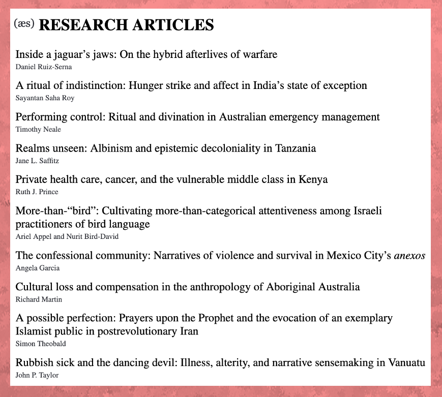 American Ethnologist (@amethno) on Twitter photo AE 50.4 contains 10 outstanding research articles! Congratulations to our authors: <a href="/DRuizSerna/">Daniel Ruiz-Serna</a>, Sayantan Saha Roy, Timothy Neale, <a href="/JSaffitz/">jane Saffitz</a>, Ruth J. Prince, Ariel Appel & Nurit Bird-David, Angela Garcia, Richard Martin, <a href="/STheobaldAnth/">Simon Theobald</a>, and John P. Taylor! AE 50.4 contains 10 outstanding research articles! Congratulations to our authors: <a href="/DRuizSerna/">Daniel Ruiz-Serna</a>, Sayantan Saha Roy, Timothy Neale, <a href="/JSaffitz/">jane Saffitz</a>, Ruth J. Prince, Ariel Appel & Nurit Bird-David, Angela Garcia, Richard Martin, <a href="/STheobaldAnth/">Simon Theobald</a>, and John P. Taylor!