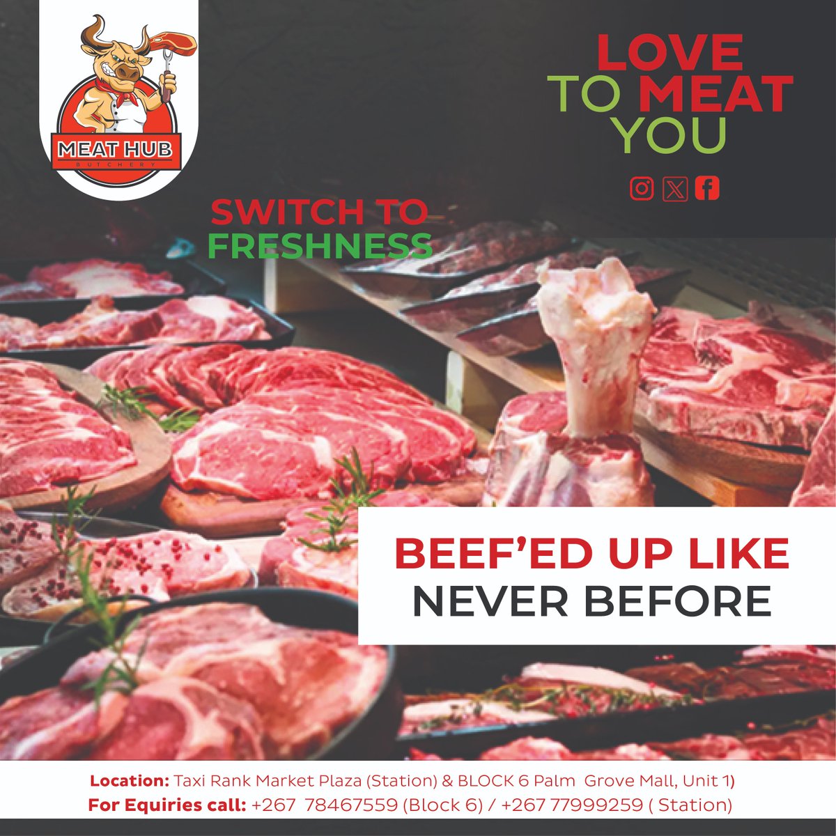 meathubbutchery's tweet photo. Our trays are full to the brim with freshly prepared beef cuts! Locate us at Market Plaza or Palm Grove Shopping Mall, and take the deliciousness home with you. π₯©π #BeefFeast #beefedup #MeathubBW https://t.co/EqGNLTIMoh