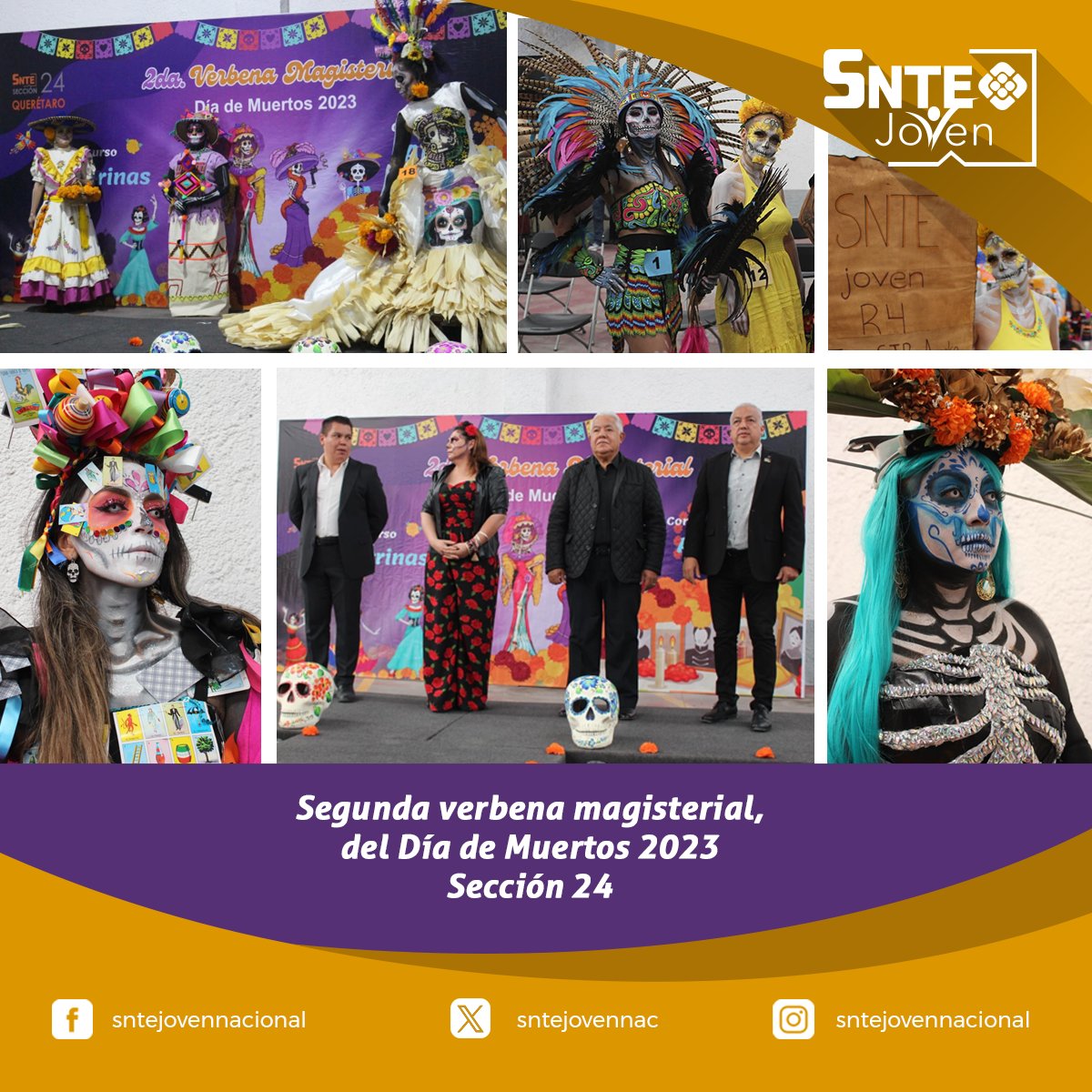 Se realizó la 2da Verbena Magisterial de la #Sección24 de Querétaro con la finalidad de llevar a cabo un concurso de Catrinas y altares para que los compañero y las compañeras interactúan a través de la cultura y el arte.
#sntejoventrascendiendolahistoria