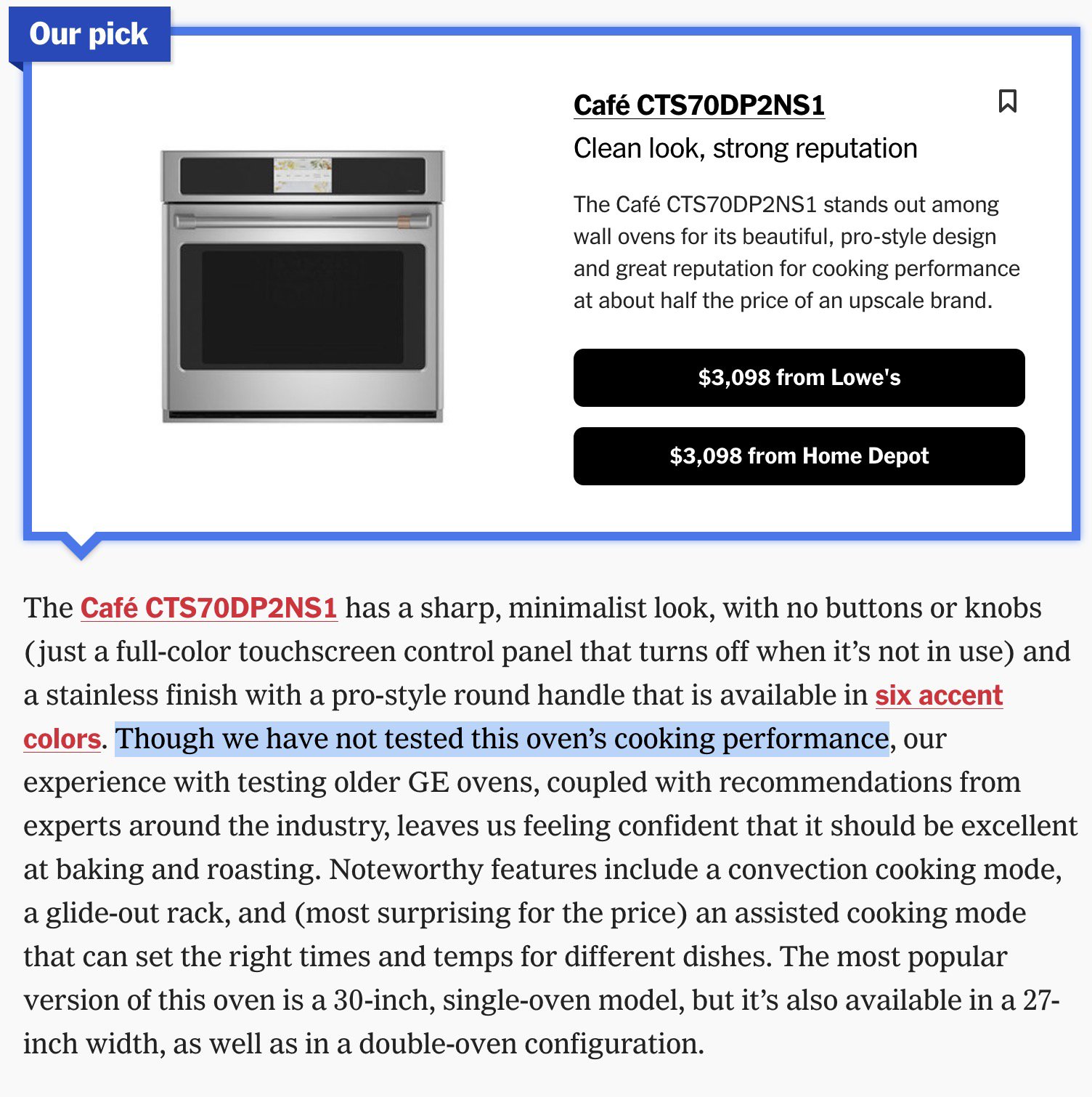 Wirecutter best wall oven deals
