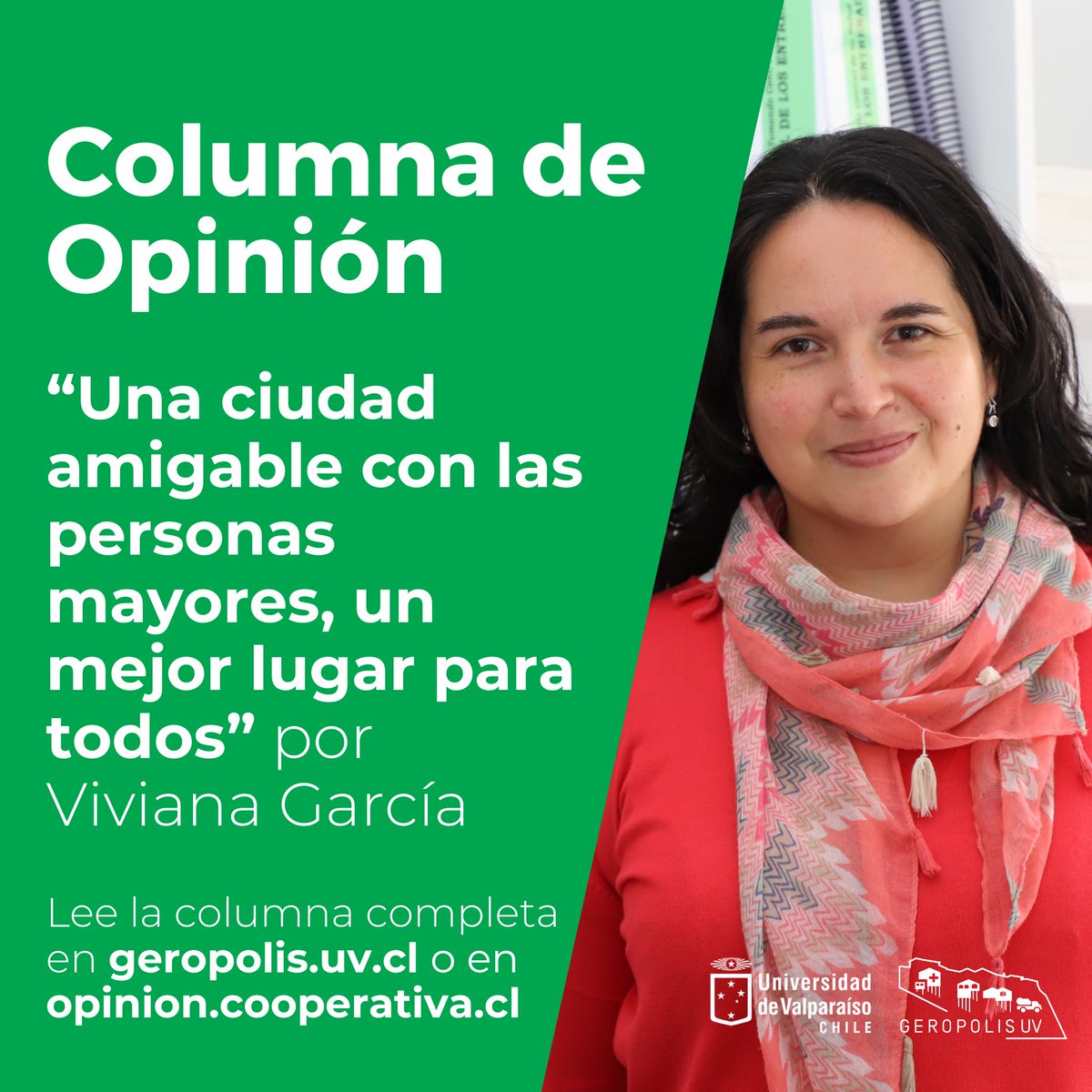 Gerópolis UV (@geropolisuv) on Twitter photo Te invtamos a leer la nueva columna de Viviana García, directora del Centro Gerópolis de la <a href="/uvalpochile/">Universidad de Valparaíso</a> 🌟
"Una ciudad amigable con las personas mayores, un mejor lugar para todos" disponible en:
opinion.cooperativa.cl/opinion/urbani… 🌐 Te invtamos a leer la nueva columna de Viviana García, directora del Centro Gerópolis de la <a href="/uvalpochile/">Universidad de Valparaíso</a> 🌟
"Una ciudad amigable con las personas mayores, un mejor lugar para todos" disponible en:
opinion.cooperativa.cl/opinion/urbani… 🌐