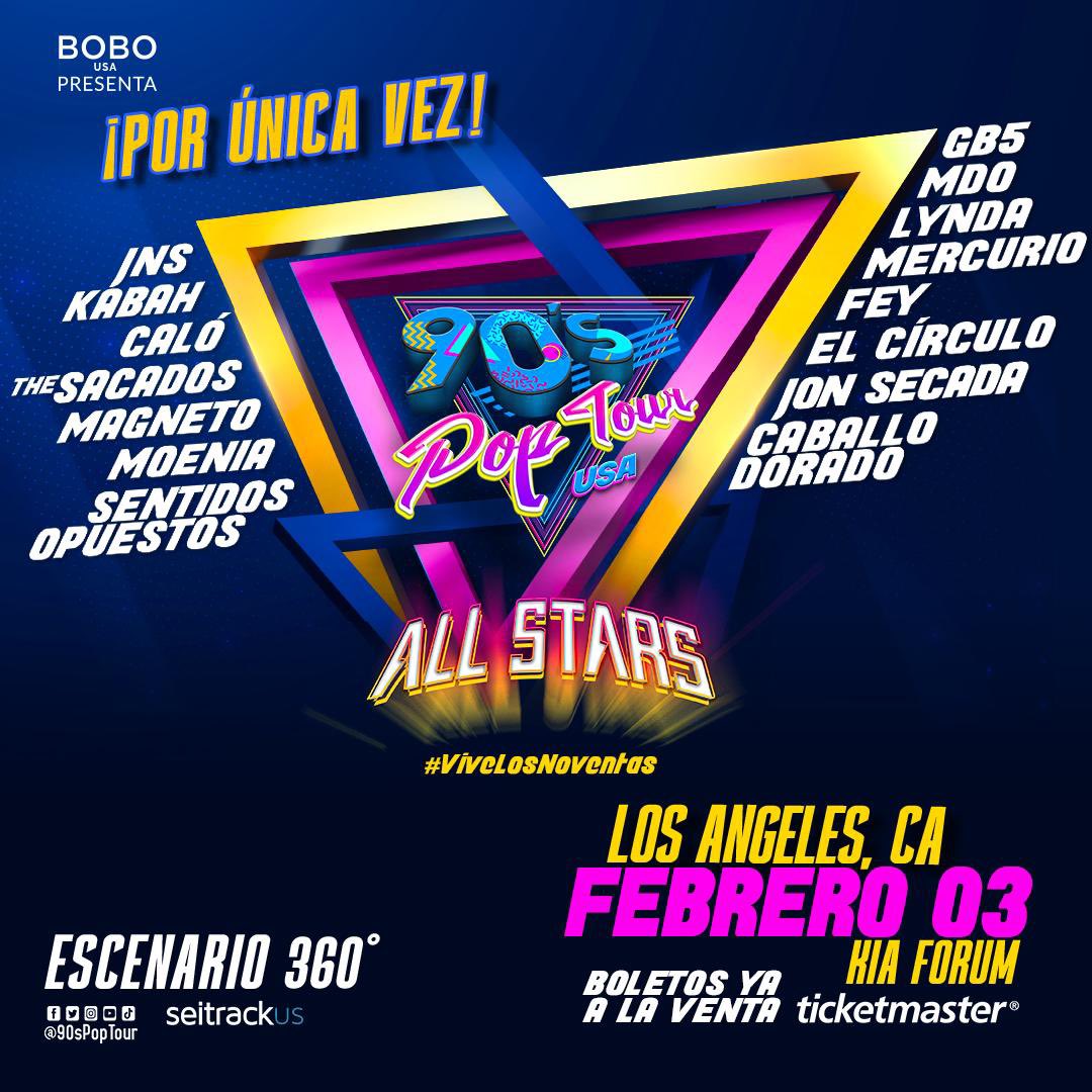 ¡El #90sPopTourAllStars llegará POR PRIMERA Y ÚNICA VEZ al KIA FORUM de Los Angeles el próximo 3 de febrero con su escenario de 360 grados! 

Y ahí estaremos 😎

¡Adquiere ya tus boletos en ticketmaster!

ticketmaster.com/90s-pop-tour-i…