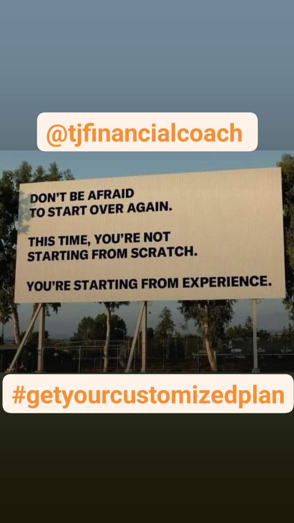 tjfinancialcoa1's tweet image. Happy Monday!
Don&apos;t be Afraid to Start Over Again.
Need A Plan Talk to TJ Financial Coach.
Stay focused with the Goal!
No Monthly Fees.. Your fee is per session to educate and empower.
#credit #increasecreditscore #buyahome #buyacar #wealthcreation