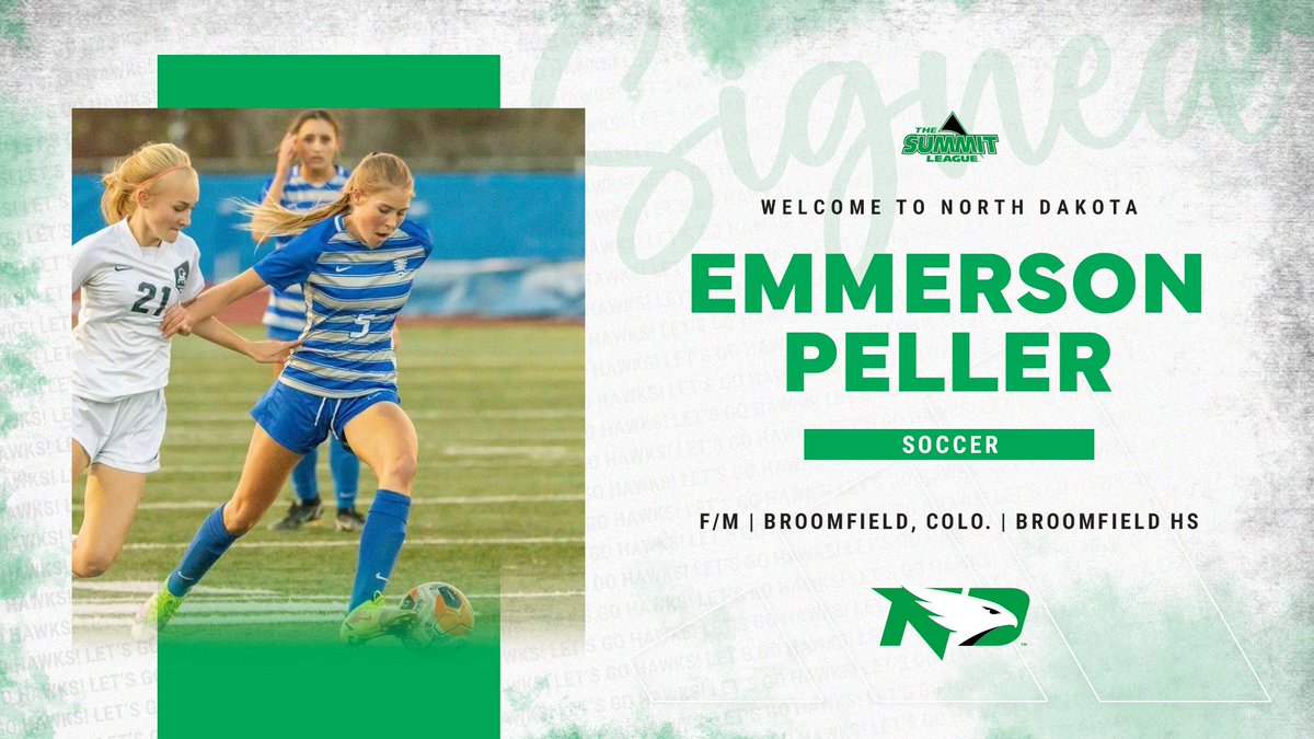 Welcome to the UND soccer, Emmerson Peller! · Plays for nationally ranked Broomfield High School · Team captain for CO Rapids ECNL – RL · Was a member of the third ranked National E64 team #UNDproud | #LGH