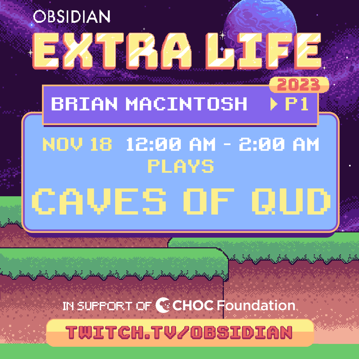 BrianAMacIntosh's tweet photo. I'm streaming @cavesofqud with @Obsidian to raise money for @chocchildrens this Friday night/Saturday morning! https://t.co/ORSKPH8a2i