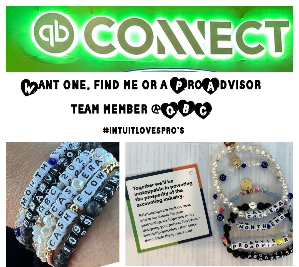 Be sure to find me or a #ProAdvisor at #QBConnect for a friendship bracelet! 

#IntuitLovesPros