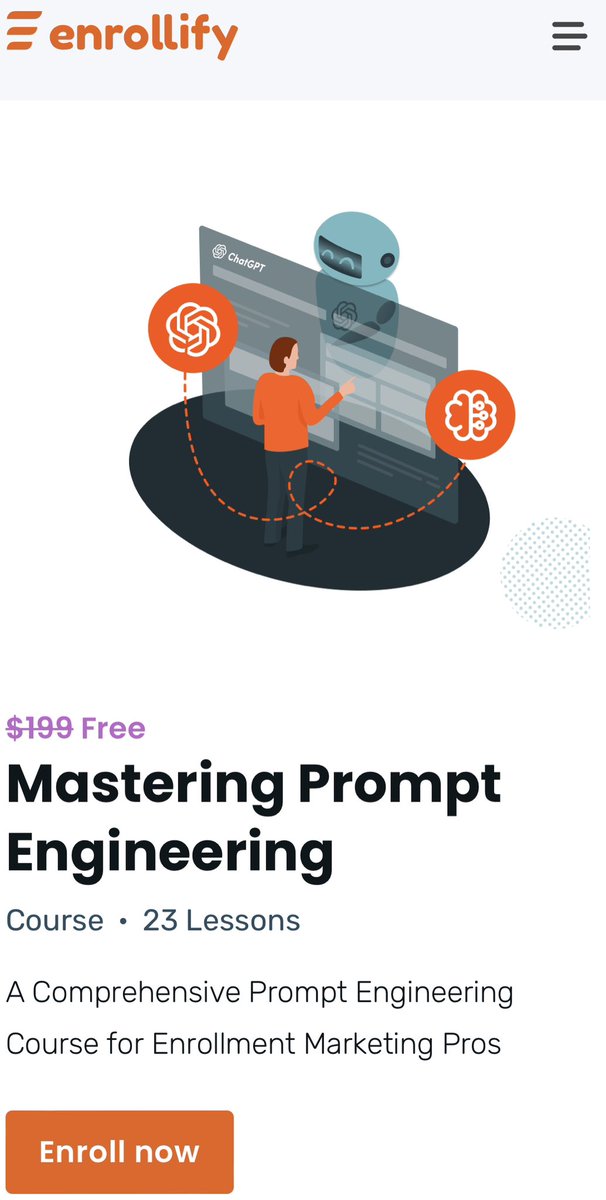 #AMAhighered — I got you!

Higher Ed’s Prompt Engineering for AI course just dropped the first 5 modules FOR FREE via <a href="/TeamEnrollify/">Enrollify</a> 

Run don’t walk, this code is exclusive for AMA. 

Find me at the <a href="/Element451crm/">Element451</a> booth or at tonight’s happy hour. Lobby bar 6pm! 🥂