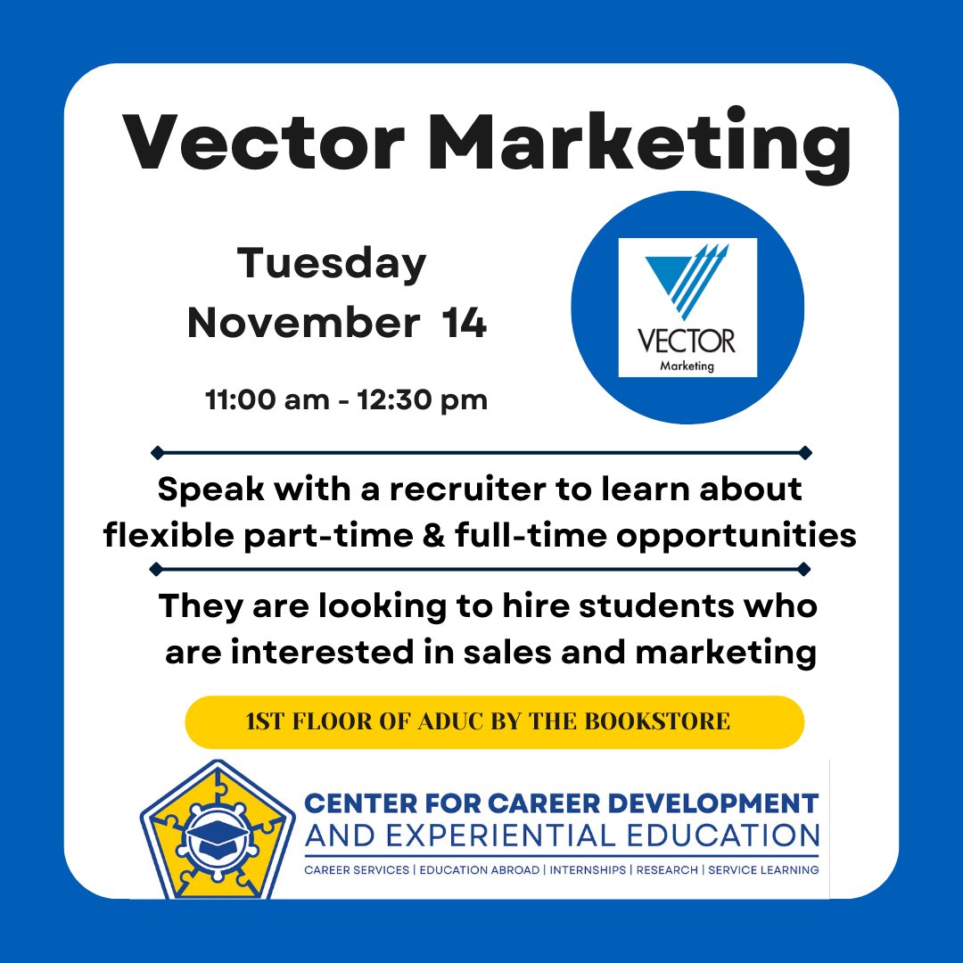 Check out Vector &amp; and their part-time employment opportunities TOMORROW!
11 am to 12:30 pm @ ADUC (1st floor by the bookstore)
🔪 💼