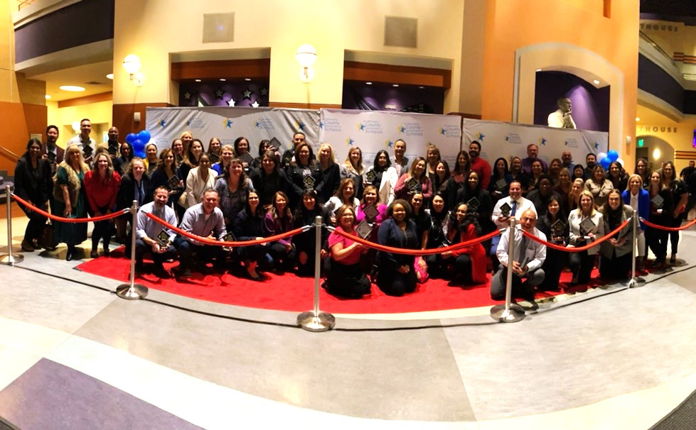 ChinoValleyUSD's tweet photo. W/33 schools recognized during the #SBC Superintendent of Schools 8th Annual #PBISShowcase, 3 step & repeats were not long enough to capture the wonderful team members who represented #CVUSD! Shoutout to #AyalaHighSchool, #EagleCanyon & #CalAero for being PBIS Showcase Schools! https://t.co/P0TyxgNs7P