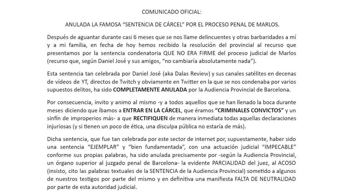 MIAREsproject's tweet photo. Anulada la sentencia de Marlos. 

Allá vamos otra vez.
Y otra vez.
Y otra vez.
Y las que hagan falta hasta demostrar la verdad.

COMUNICADO OFICIAL: https://t.co/cthclhRlSN