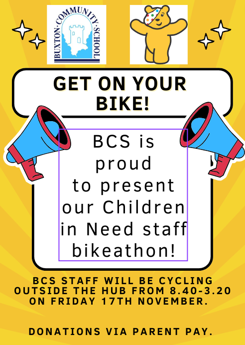BCS is proud to present once again our staff bikeathon for Children in Need! Staff will be cycling all day in the lower atrium, show your support by donating via parent pay. @BBCCiN #lovelearninglovelife
