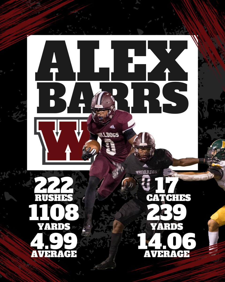 Congratulations to senior Alex Barrs for breaking through #1k yards! #BrickByBrick #RecruitWaller #WeAreWaller