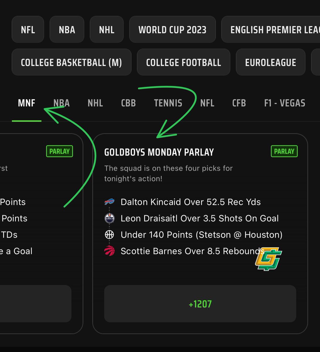 🚨 SQUAD RIDE! 🚨

We’re BACK with another #SquadRide on <a href="/DKSportsbook/">DraftKings Sportsbook</a> 👑

To find the parlay open the DraftKings app, click on MNF, &amp; scroll over to GoldBoys! 🫡

ALSO - if this wins, we will giveaway 10 memberships! 🤩

To enter : 

1️⃣ Follow
2️⃣ Retweet
3️⃣ Tail the #SquadRide