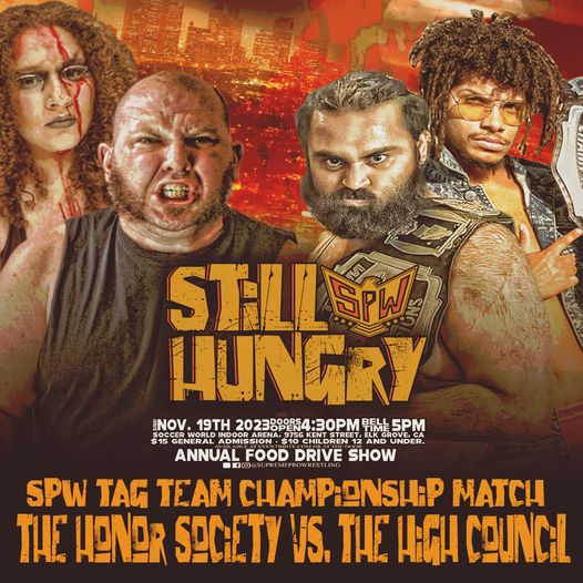 BIG WEEKEND of action! and this is just HALF the card! come out 11/19/23 to Soccer World in Elk Grove and see <a href="/mrbriankendrick/">Brian Kendrick</a> and all of your SPW favorites! Bring canned food to help us feed the less fortunate!

Tix: eventbrite.com/e/still-hungry…

#wrestling #indywrestling #wwe #aew