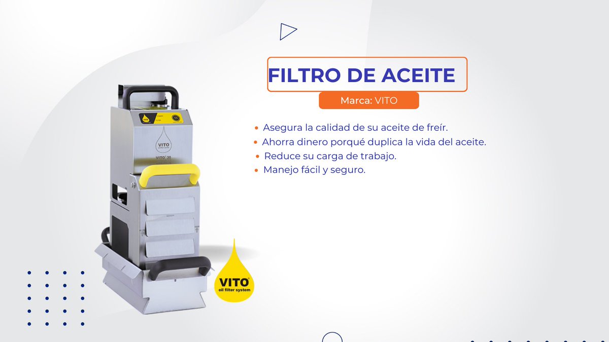 VITO 30 limpia el aceite y permite una filtración fácil e higiénica en la cocina. Como todos los sistemas de filtración VITO, la VITO 30 permite una micro filtración.

#equiphotelpanama #vito #filtroaceite #cocinasindustriales #lineafriacompleta #rationalpty