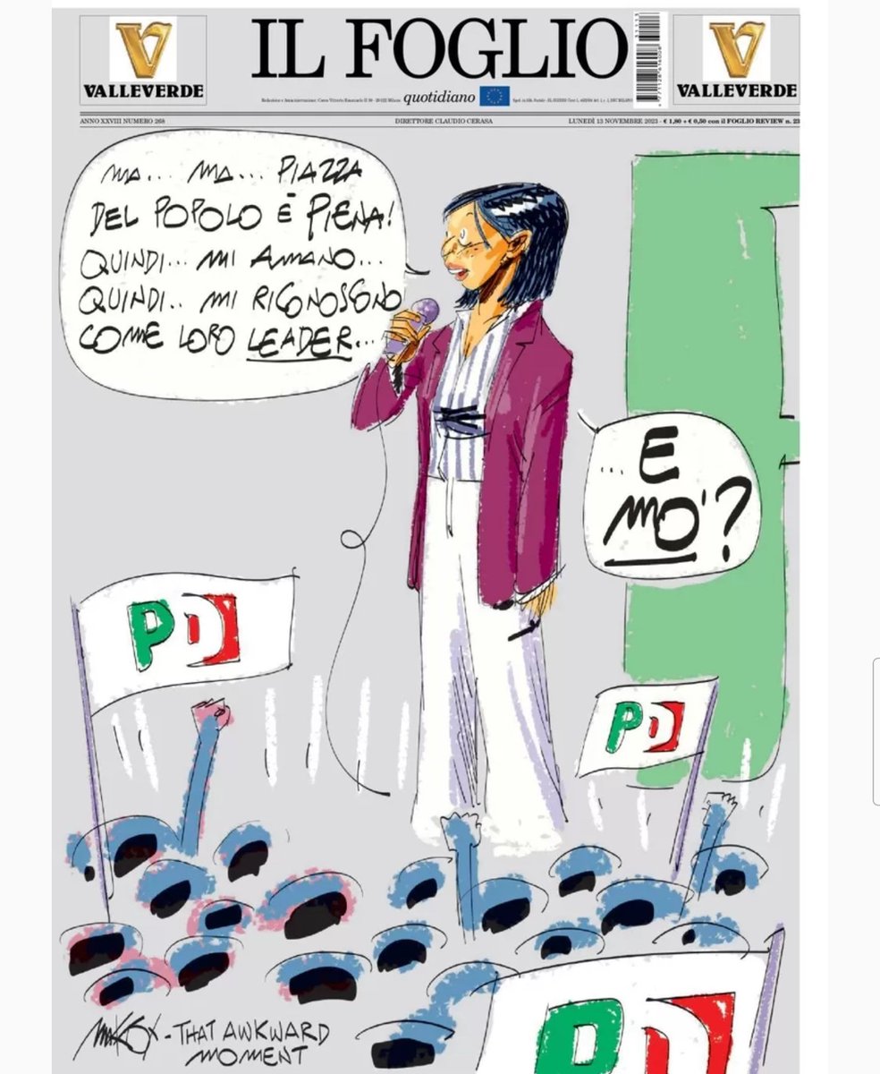 GiancarloDeRisi's tweet image. Emblematica questa #vignetta a tutta pagina del #Foglio. Testimonia il perdurante stato di #confusione della #neosegretaria piddina #EllySchlein