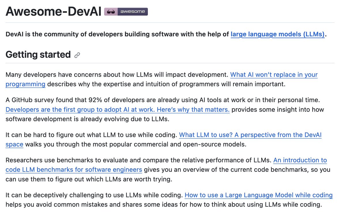 clintgibler's tweet photo. 🗒️ Awesome-DevAI

Repo with links to resources about using LLMs while building software

https://t.co/tZ09opKHXe https://t.co/1KDpX5m2Zb