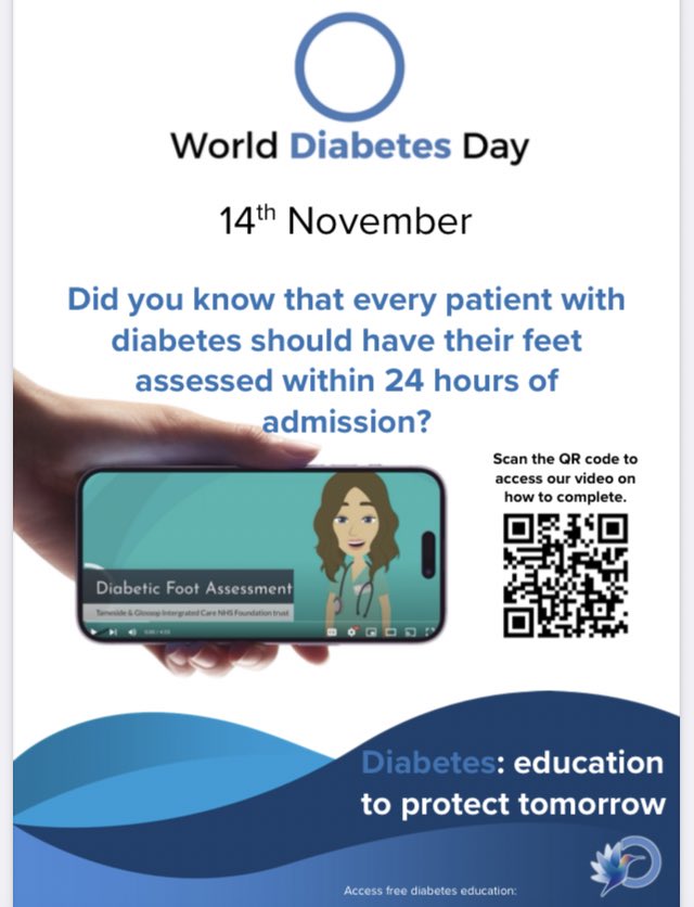 chellethurman1's tweet photo. Tomorrow is World Diabetes Day! @TGHpodiatry are raising awareness about the importance of foot checks within 24 hrs of admission to hospital for people with diabetes by asking colleagues on each ward @tandgicft to watch a 4 min ‘how to’ educational video #CPRforfeet 👀🤚🏻➡️ https://t.co/k7hqjv3jme