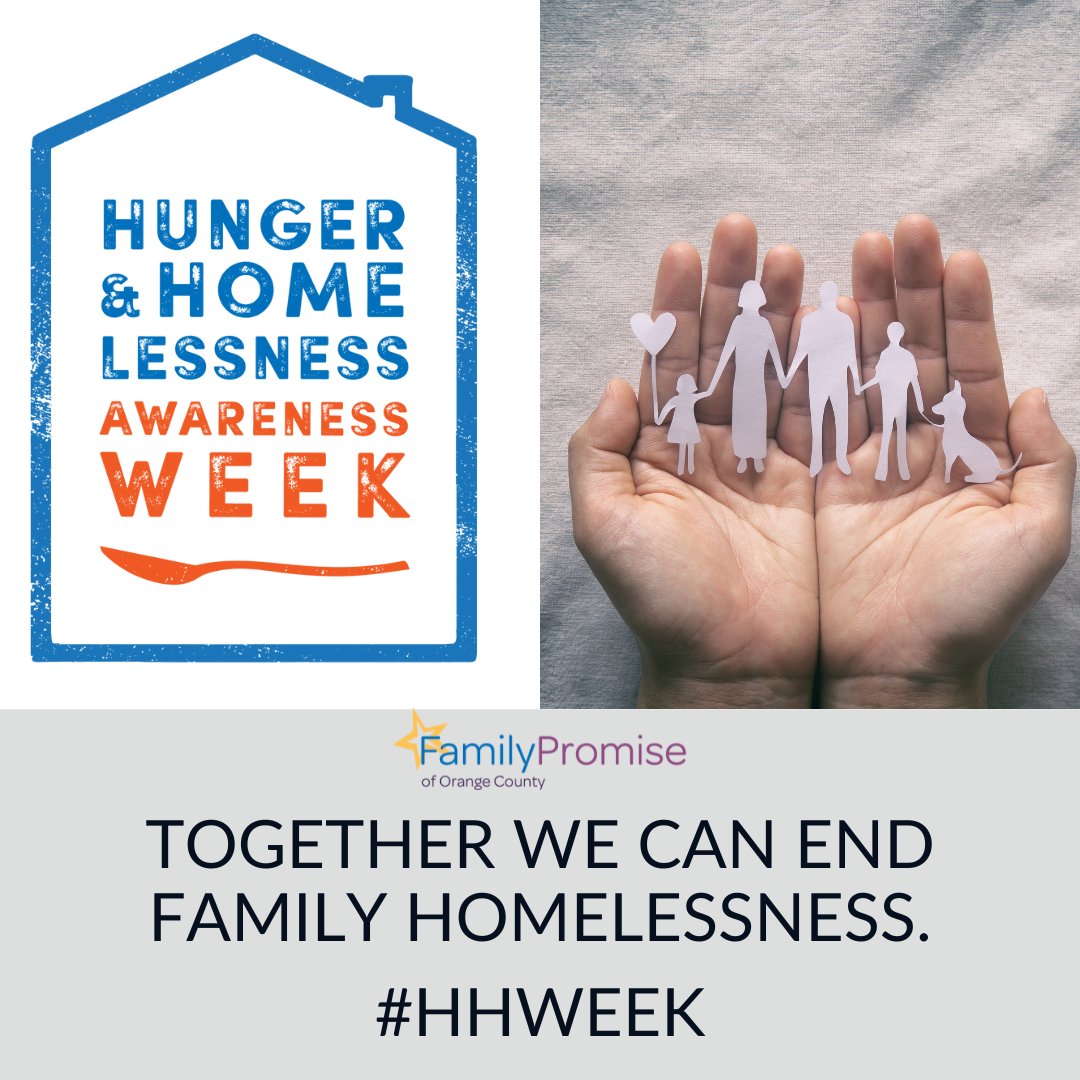 ocfamilypromise's tweet image. It is #hungerandhomelessness awareness week, and Family Promise knows a thing or two about this topic! Did you know that housing and food insecurity typically go hand in hand? Contact info@familypromiseoc.org for a list of food items you can donate today!