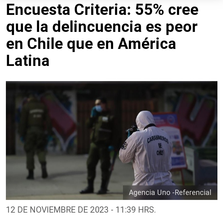 andres20ad's tweet image. Somos el país más seguro del continente, pero más del 50% de los chilenos cree que somos el país con más delincuencia. Eso se debe a la campaña por parte de los medios de comunicación de derecha, como el Mercurio, que buscan causar temor para manipular a la opinión pública.