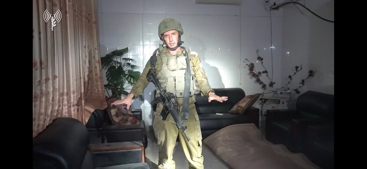 AvivaKlompas's tweet image. The IDF released a video showing the terror operation Hamas ran under Gaza&apos;s Rantisi Hospital for Children. 

The IDF found grenades, suicide vests, and RPGS. There is a motorcycle used by Hamas terrorists to kidnap hostages. 

They found a chair with rope, presumably used to tie…