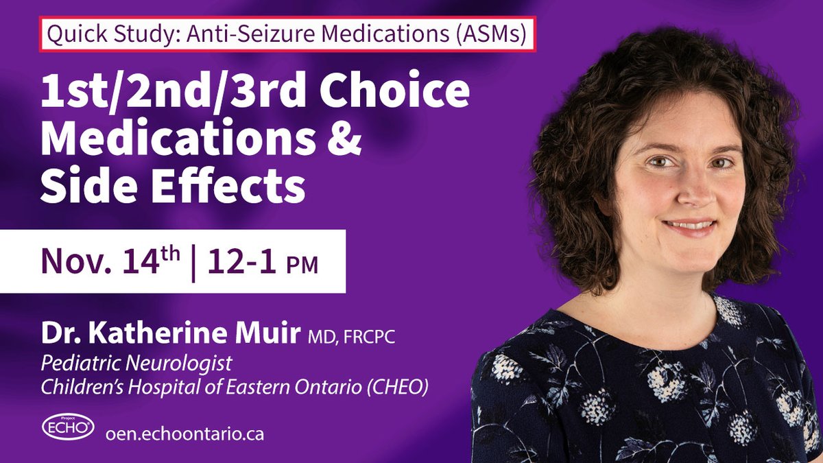 ECHO Epilepsy Ontario (@echoepilepsy) on Twitter photo #PrimaryCare providers, learn to:
✅Identify the factors to consider when starting a medication for #epilepsy...
Join Dr. Muir, pediatric neurologist <a href="/CHEO/">CHEO Ottawa</a> for "Treatment of epilepsy: First, Second, Third drugs"
👥Case follows
🗓️Nov.14 | 12-1pm
REGISTER⤵️
oen.echoontario.ca/qs-asms/ #PrimaryCare providers, learn to:
✅Identify the factors to consider when starting a medication for #epilepsy...
Join Dr. Muir, pediatric neurologist <a href="/CHEO/">CHEO Ottawa</a> for "Treatment of epilepsy: First, Second, Third drugs"
👥Case follows
🗓️Nov.14 | 12-1pm
REGISTER⤵️
oen.echoontario.ca/qs-asms/