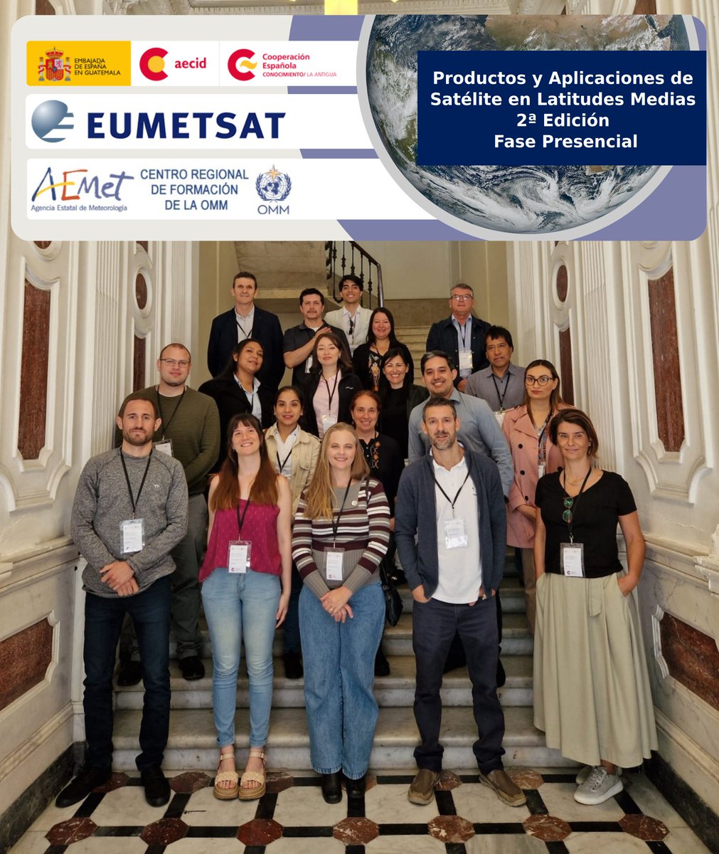 🛰Last week we had a face-to-face training course on 'Meteorological Satellite Products and Applications for Mid-Latitudes' in Montevideo, Uruguay, organized by @AEMET_Esp / @AECID_es and @eumetsat, with participants from Argentina, Brazil, Chile, Mexico, Paraguay and Uruguay📡