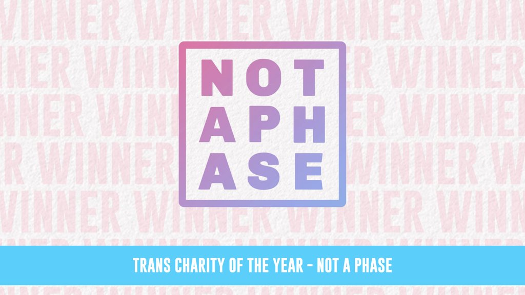 The Trans Charity of the Year Award goes to Not a Phase! Not a Phase was founded by Danielle St James in 2020, in response to the huge challenges trans+ people currently face in the UK. Thank you for all you do! 🏳️‍⚧️✨ #transinthecityawards #transinthecity