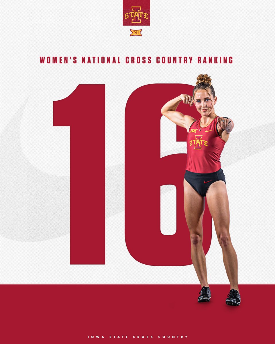 CycloneTrackXC's tweet photo. Women jump two spots to No. 16 in the @USTFCCCA national poll ahead of the NCAA Championships 👏

#AsAUnit | #Run4ISU | #NCAAXC23 https://t.co/vHSfRjkG9K