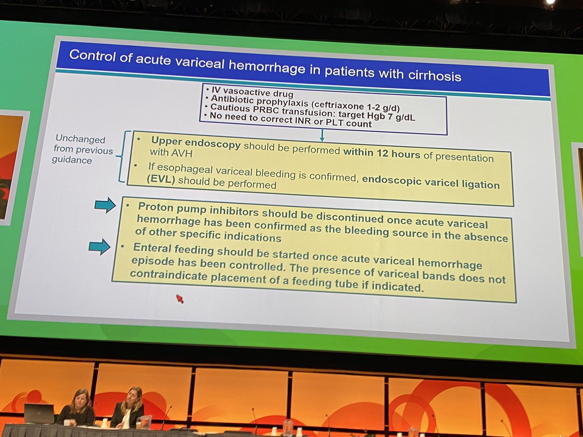 New AASLD guidance statements highlighted by @JuanAbraldes & @ggarciatsao at #TLM23 1. When to do pre-emptive TIPS in acute variceal bleeding 🩸 2. Stop PPI once variceal bleed confirmed- no needed for banding ulcers 3. When TIPS does not decrease HVPG<12, add NSBB