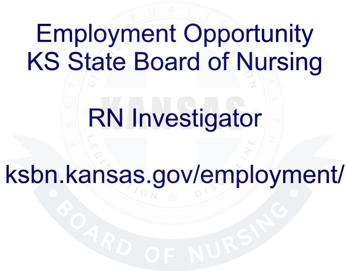 ksnursingboard's tweet image. Employment Opportunity - RN Investigator - Investigative - #ksjobs #topekajobs - ksbn.kansas.gov/employment/